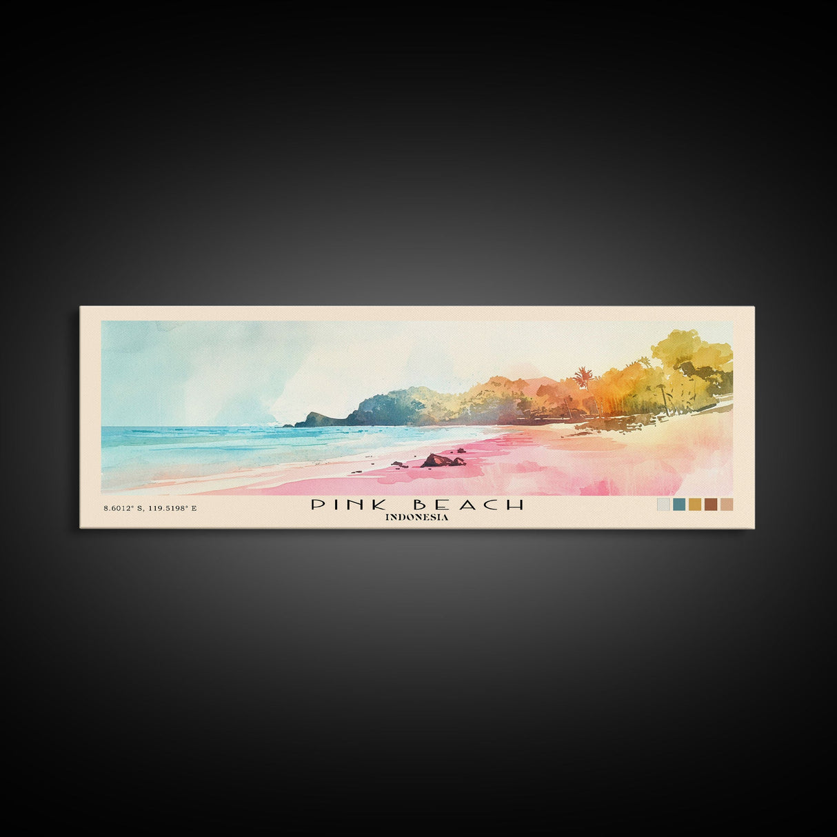 Pink Beach, Indonesia Watercolor Beach Print, Vacation Gift, Indonesia Wall Art, Beach Painting, Beach Decor, Beach Painting