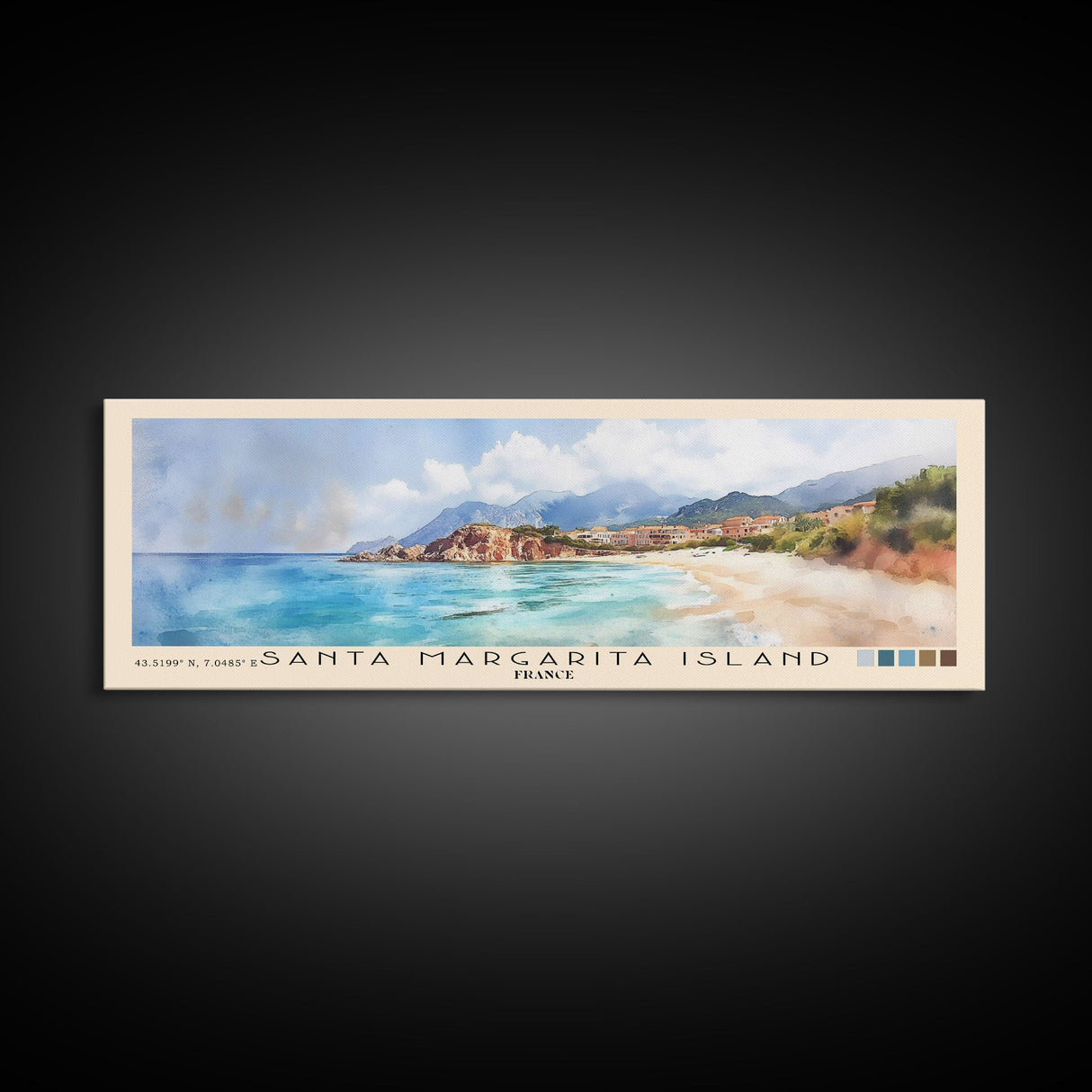 Santa Margarita Island, France Watercolor Print, Vacation Gift, France Wall Art, Beach Painting, Beach Decor, Large Wall Art, Wood Frame Art