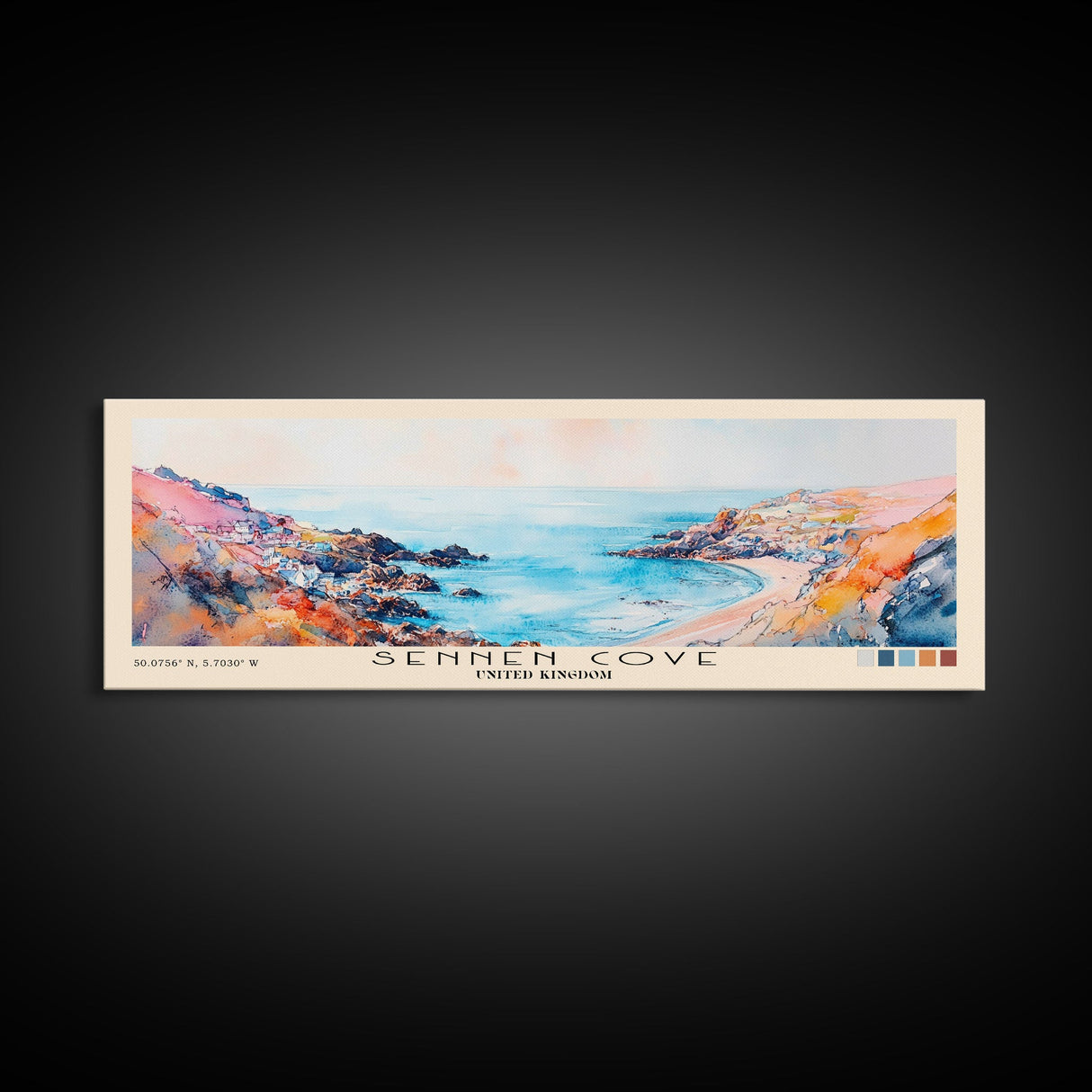 Sennen Cove, United Kingdom Watercolor Beach Print, Vacation Gift, United Kingdom Wall Art, Beach Painting, Beach Decor, Beach Painting