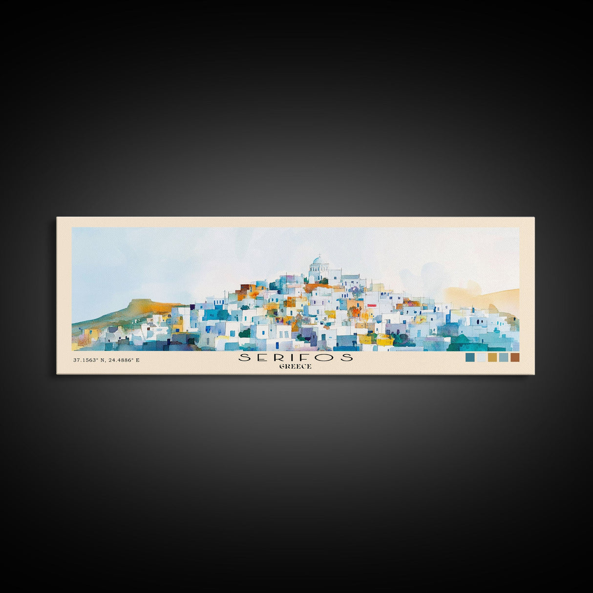 Serifos, Greece Watercolor Print, Vacation Gift, Greece Wall Art, Beach Painting, Beach Decor, Large Wall Art, Wood Frame Art