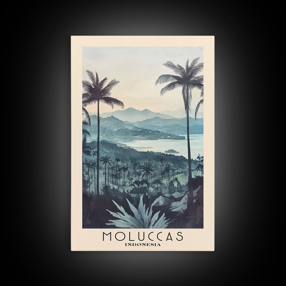 Moluccas, Indonesia Watercolor Beach Print, Vacation Gift, Indonesia Wall Art, Framed Canvas Print, Framed Beach Painting