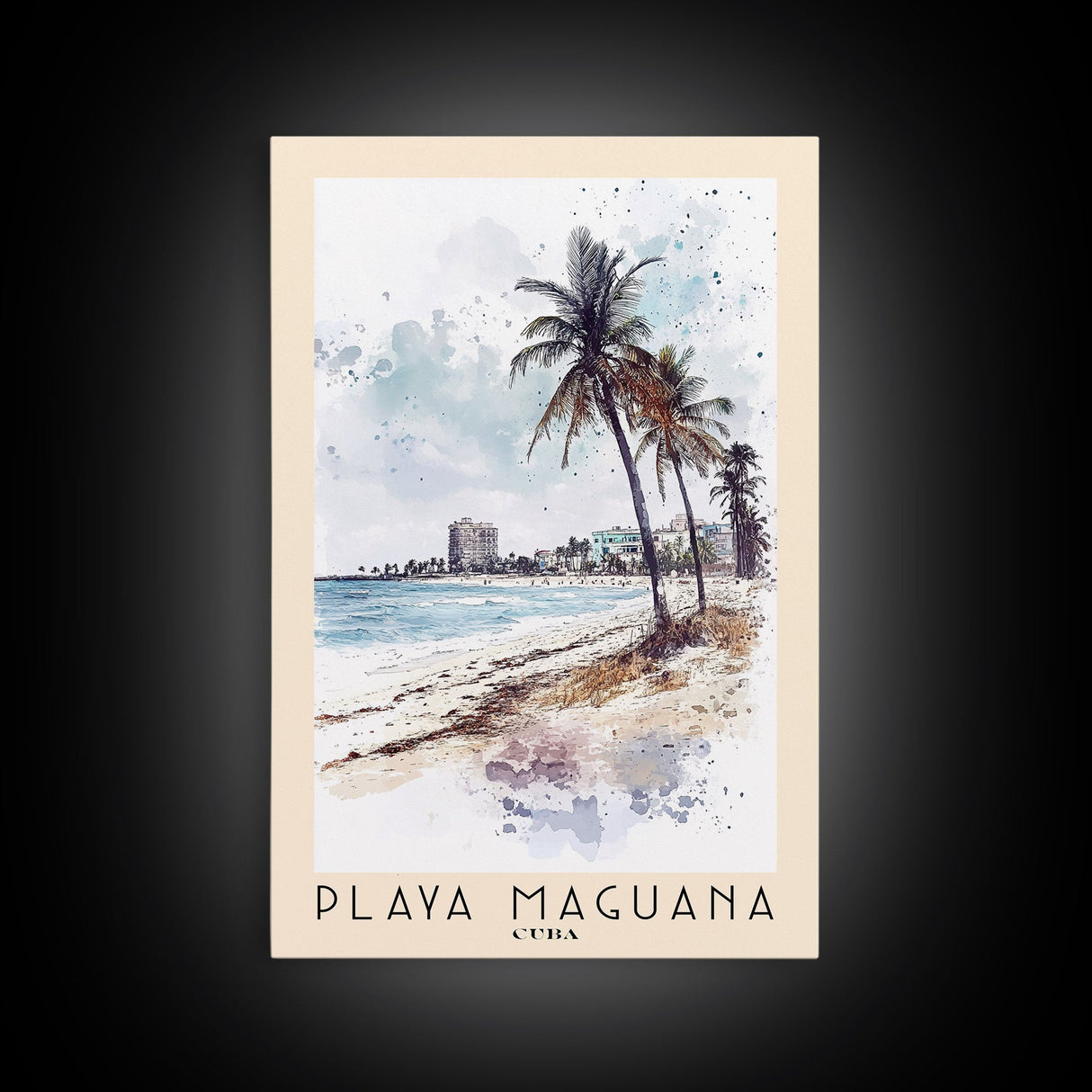 Playa Maguana, Cuba Watercolor Beach Print, Vacation Gift, Cuba Wall Art, Framed Canvas Print, Framed Beach Painting