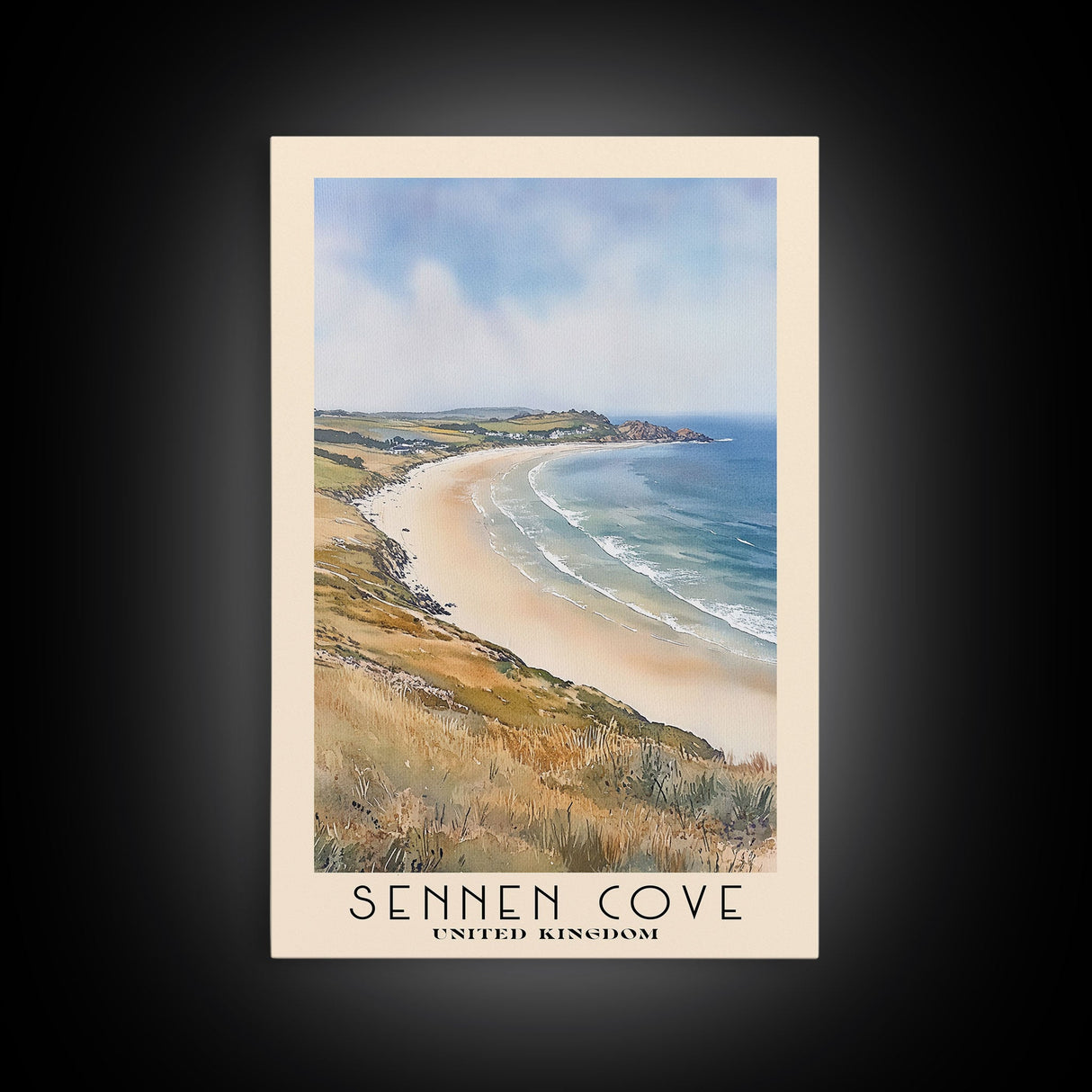 Sennen Cove, United Kingdom Watercolor Beach Print, Vacation Gift, United Kingdom Wall Art, Beach Painting, Beach Decor, Beach Painting