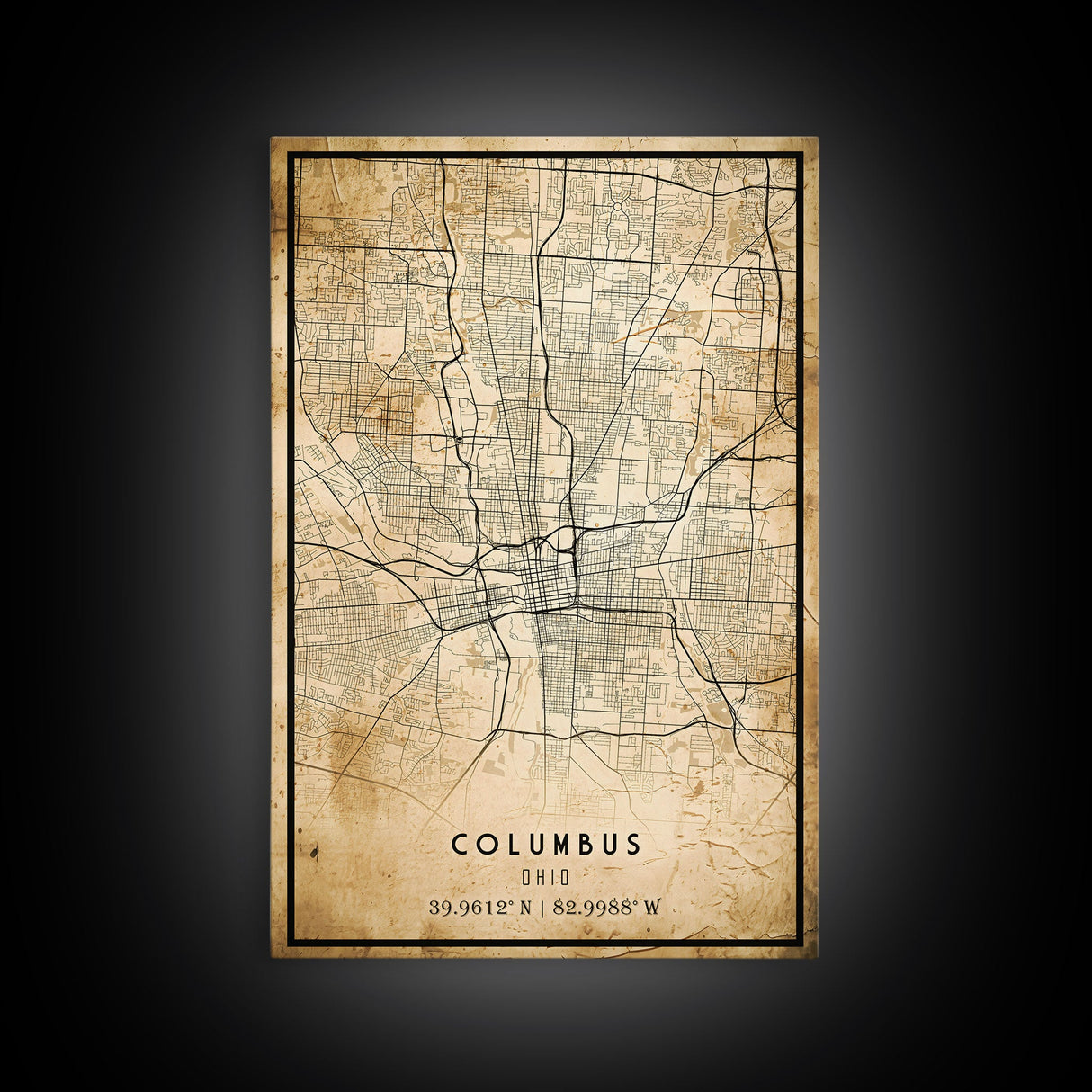 Columbus vintage map print poster or framed canvas, Ohio map print poster canvas, Columbus city map print poster canvas
