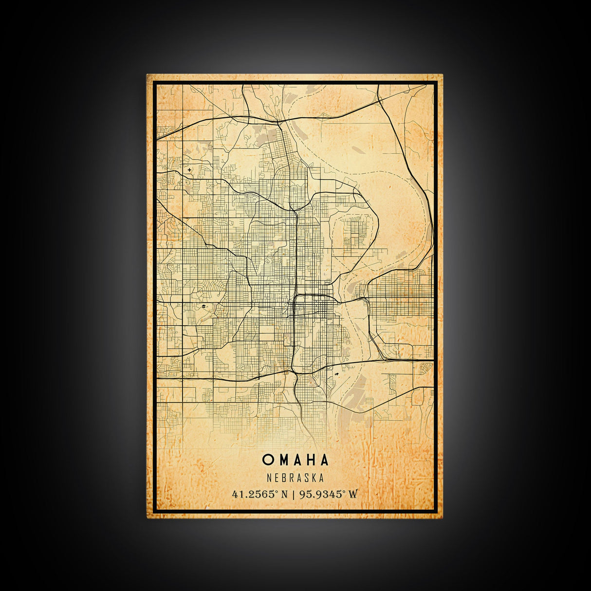 Omaha Nebraska map print poster or framed canvas, Omaha map print poster canvas, Omaha city map print poster canvas, Vintage Travel Art