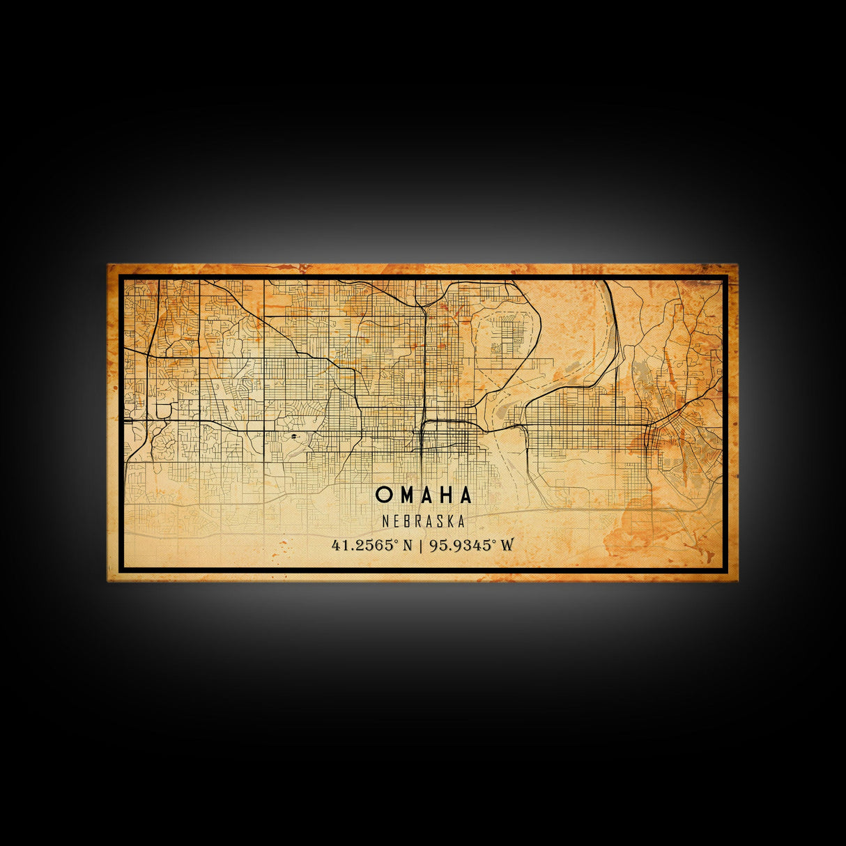 Omaha Nebraska map print poster or framed canvas, Omaha map print poster canvas, Omaha city map print poster canvas, Vintage Travel Art