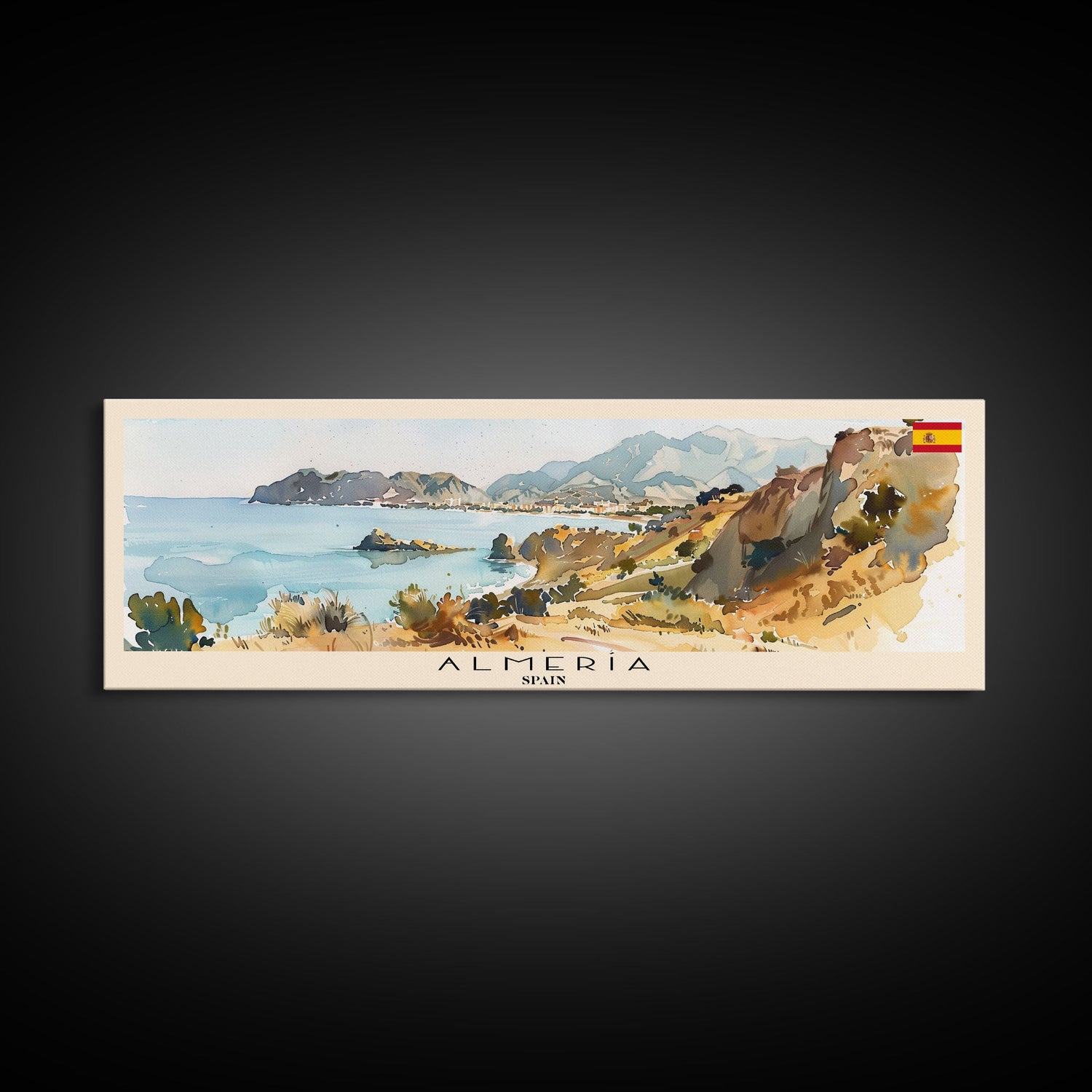 Almeria Spain Panoramic Travel Poster, Framed Canvas Print or Metal Wall Art, Travel Art, Home Decor, Panoramic Painting, Midcentury Art