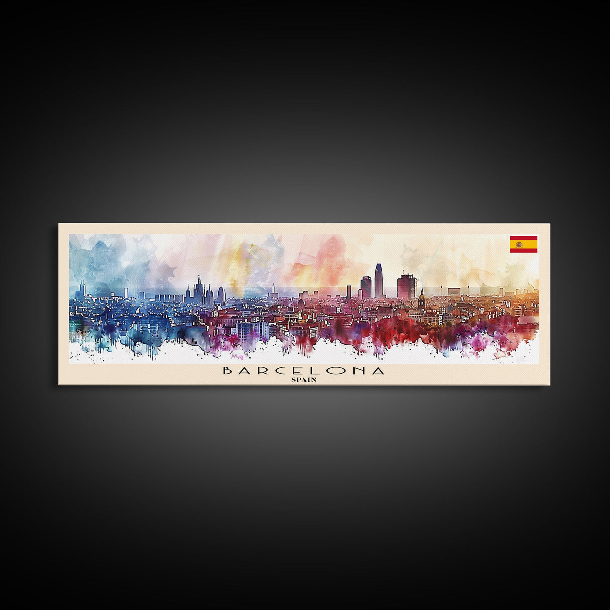 Barcelona Spain Travel Art, City Art, Framed Canvas Print or Metal Wall Art, Europe Travel Poster, Panoramic Wall Art, Extra Wide Wall Art
