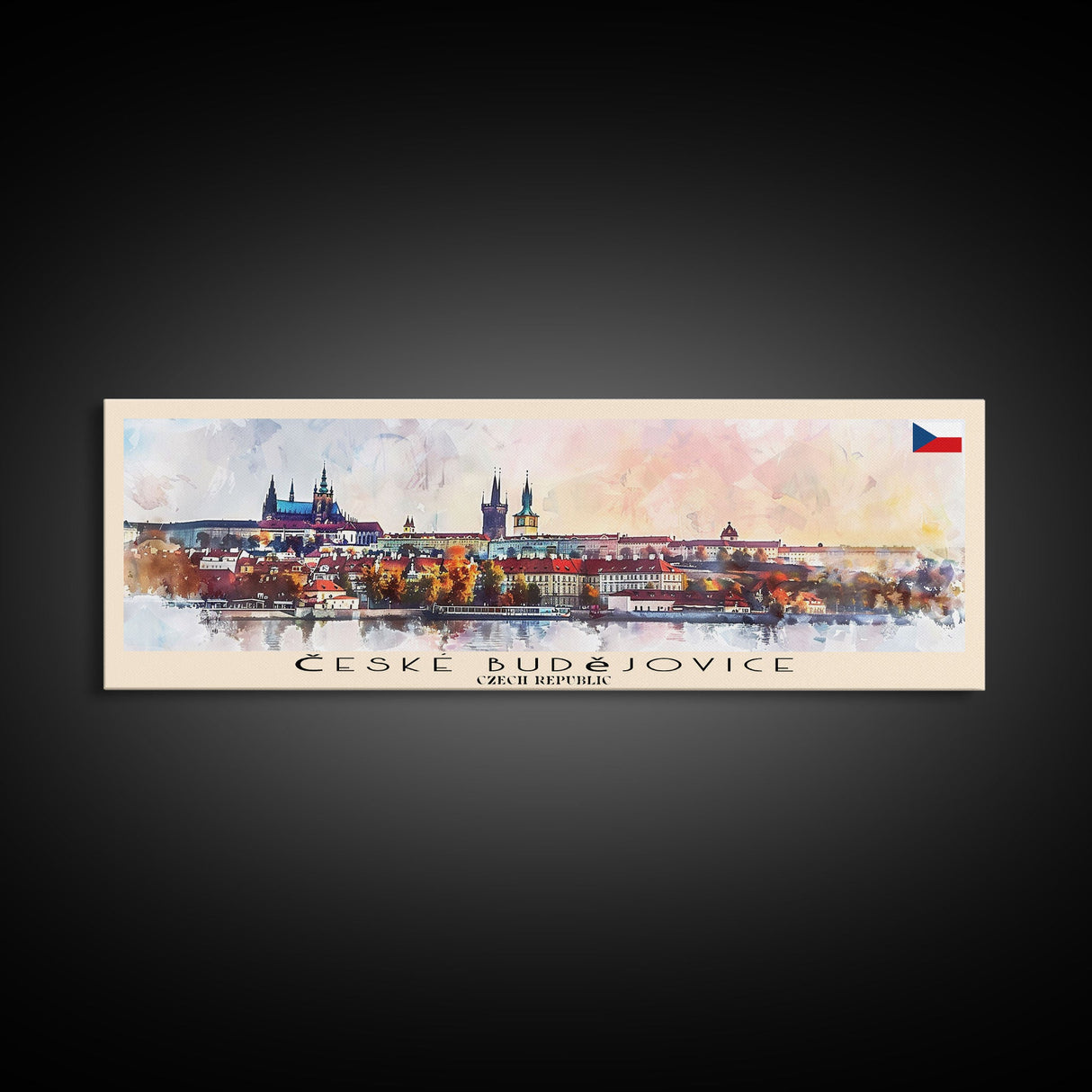 Ceske Budejovice Czech Wall Art, Panoramic Travel Poster, Panoramic Framed Canvas Print, City Wall Art, Wall Hanging Home Decor, Travel Art