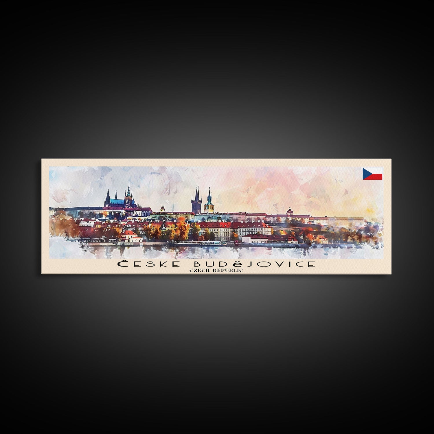 Ceske Budejovice Czech Wall Art, Panoramic Travel Poster, Panoramic Framed Canvas Print, City Wall Art, Wall Hanging Home Decor, Travel Art