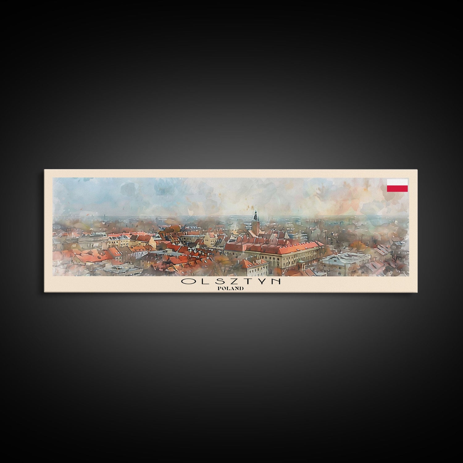 Olsztyn Poland Panoramic Travel Poster, Framed Canvas Print or Metal Wall Art, Travel Art, Home Decor, Panoramic Painting, Midcentury Art