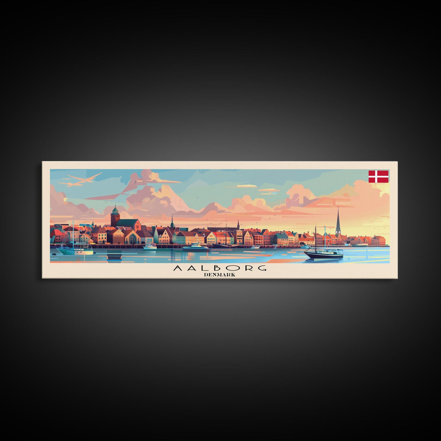 Aalborg Denmark Wall Art, Panoramic Travel Poster, Panoramic Framed Canvas Print, City Wall Art, Wall Hanging Home Decor, Travel Art