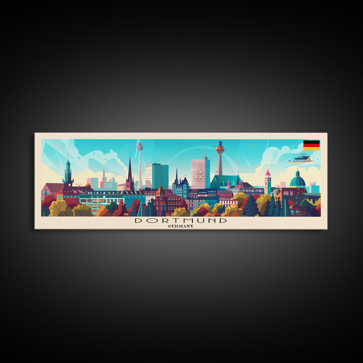 Dortmund Germany Wall Art, Panoramic Travel Poster, Panoramic Framed Canvas Print, City Wall Art, Wall Hanging Home Decor, Travel Art