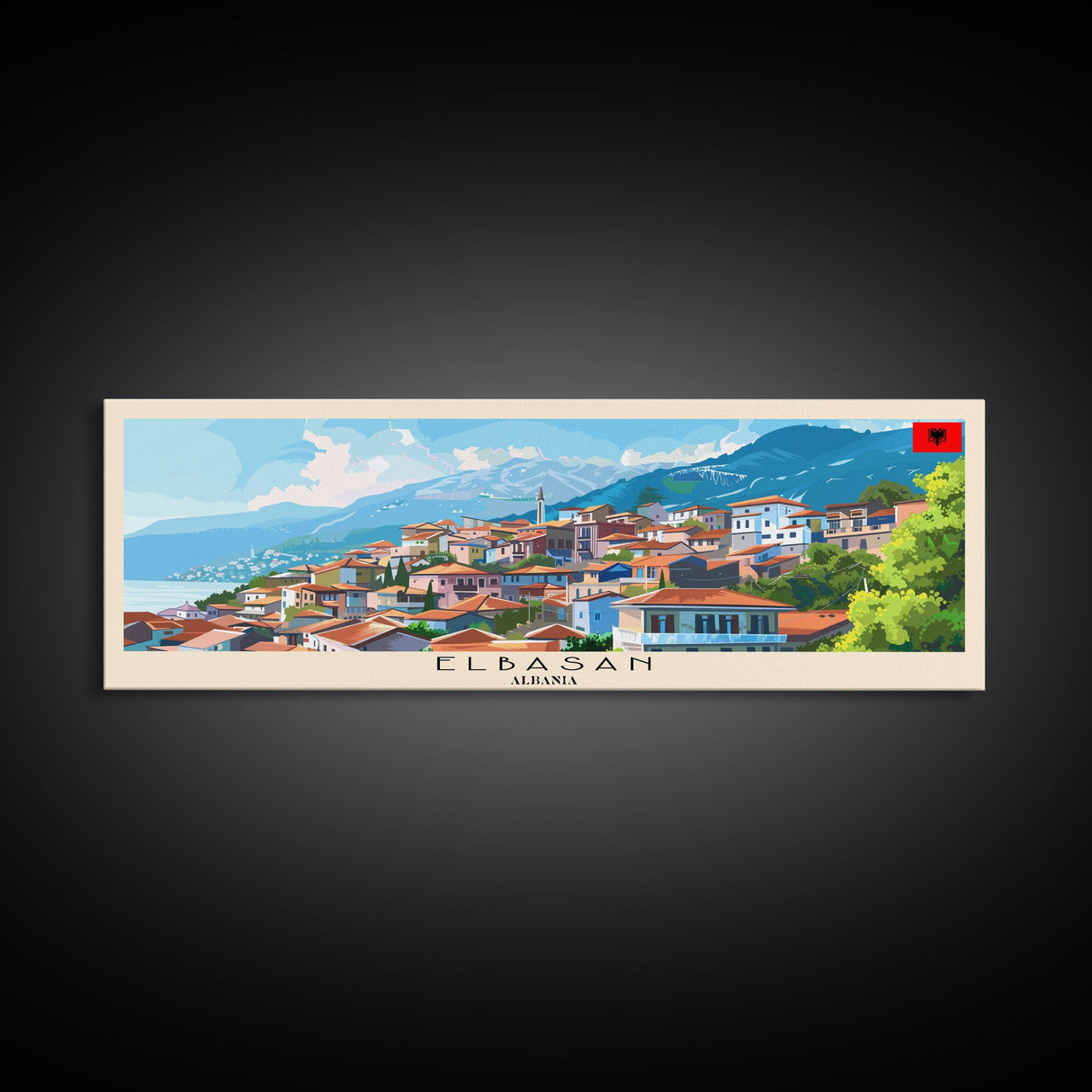 Elbasan Albania Travel Print Wall Art, Panoramic City Art, Travel Art, Wall Decor, Vacation Gift, Framed Canvas Print Or Metal Art