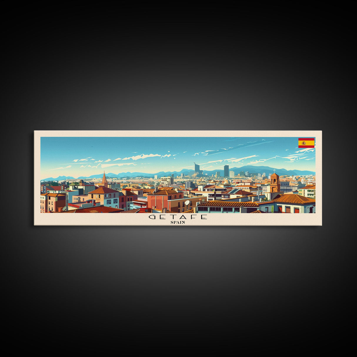 Getafe Spain Panoramic Travel Poster, Framed Canvas Print or Metal Wall Art, Travel Art, Home Decor, Panoramic Painting, Midcentury Art