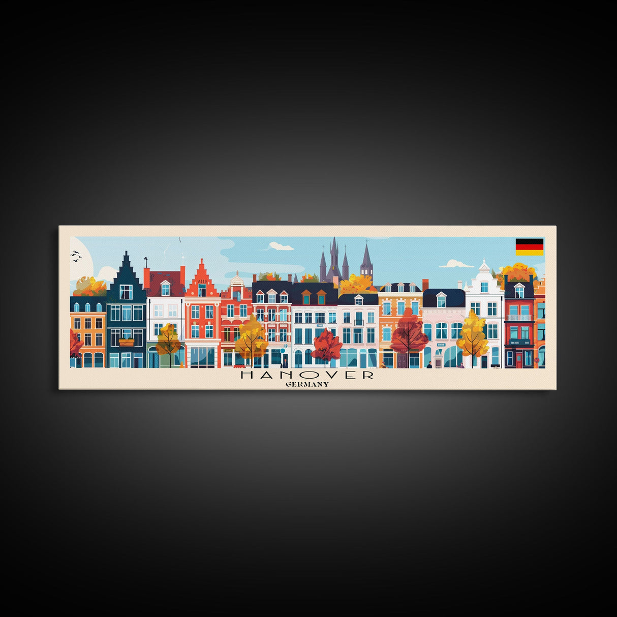 Hanover Germany Panoramic Travel Poster, Framed Canvas Print or Metal Wall Art, Travel Art, Home Decor, Panoramic Painting, Midcentury Art