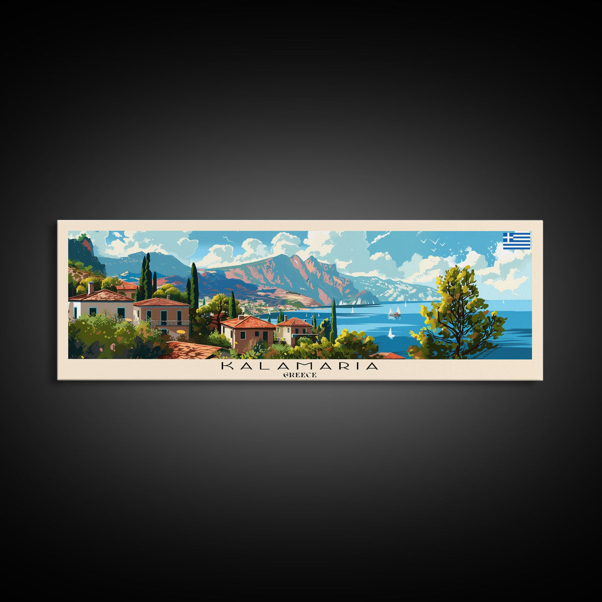 Kalamaria Greece Wall Art, Panoramic Travel Poster, Panoramic Framed Canvas Print, City Wall Art, Wall Hanging Home Decor, Travel Art