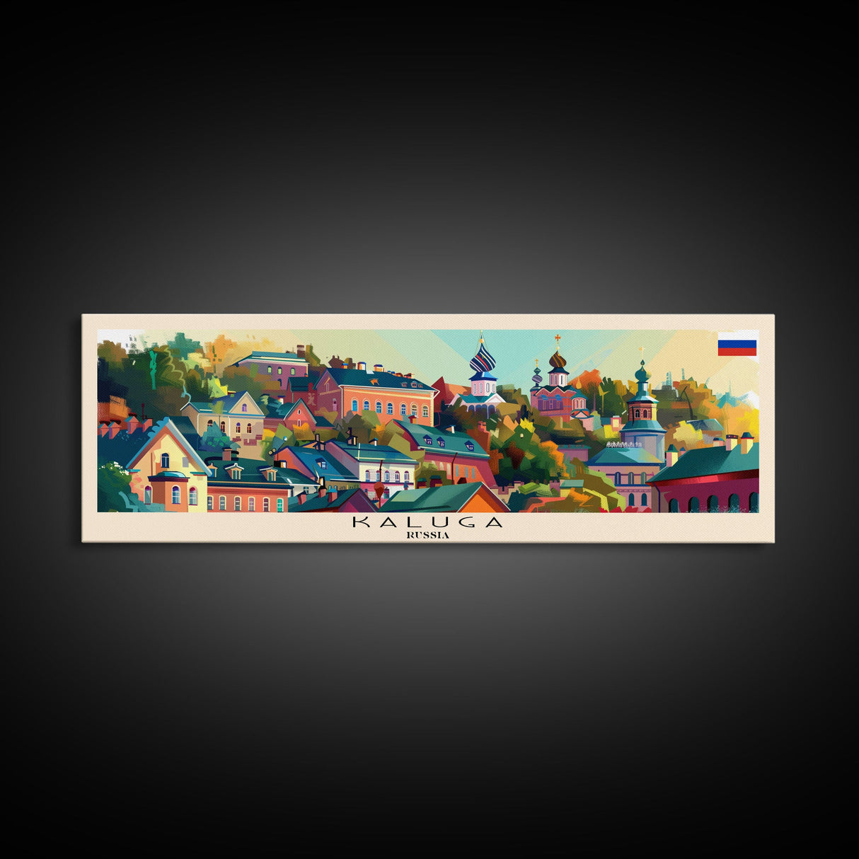 Kaluga Russia Panoramic Travel Poster, Framed Canvas Print or Metal Wall Art, Travel Art, Home Decor, Panoramic Painting, Midcentury Art