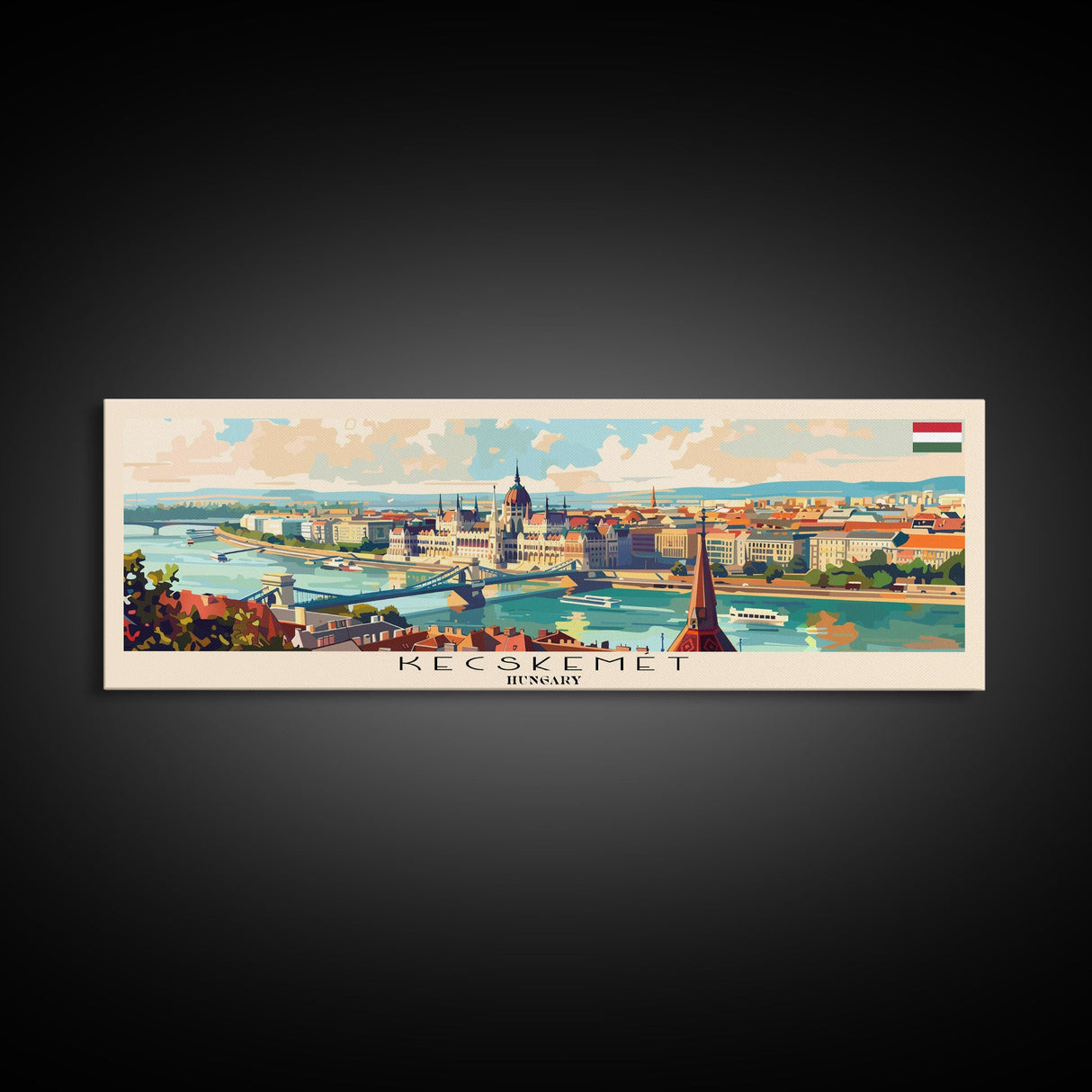 Kecskemet Hungary Wall Art, Panoramic Travel Poster, Panoramic Framed Canvas Print, City Wall Art, Wall Hanging Home Decor, Travel Art