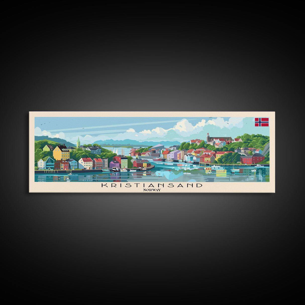 Kristiansand Norway Wall Art, Panoramic Travel Poster, Panoramic Framed Canvas Print, City Wall Art, Wall Hanging Home Decor, Travel Art