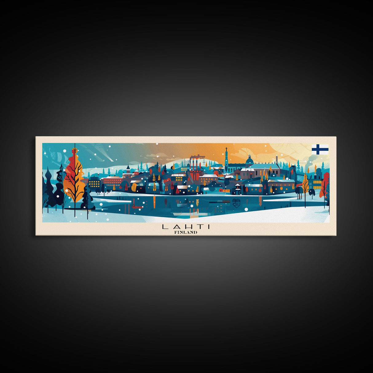 Lahti Finland Panoramic Travel Poster, Framed Canvas Print or Metal Wall Art, Travel Art, Home Decor, Panoramic Painting, Midcentury Art