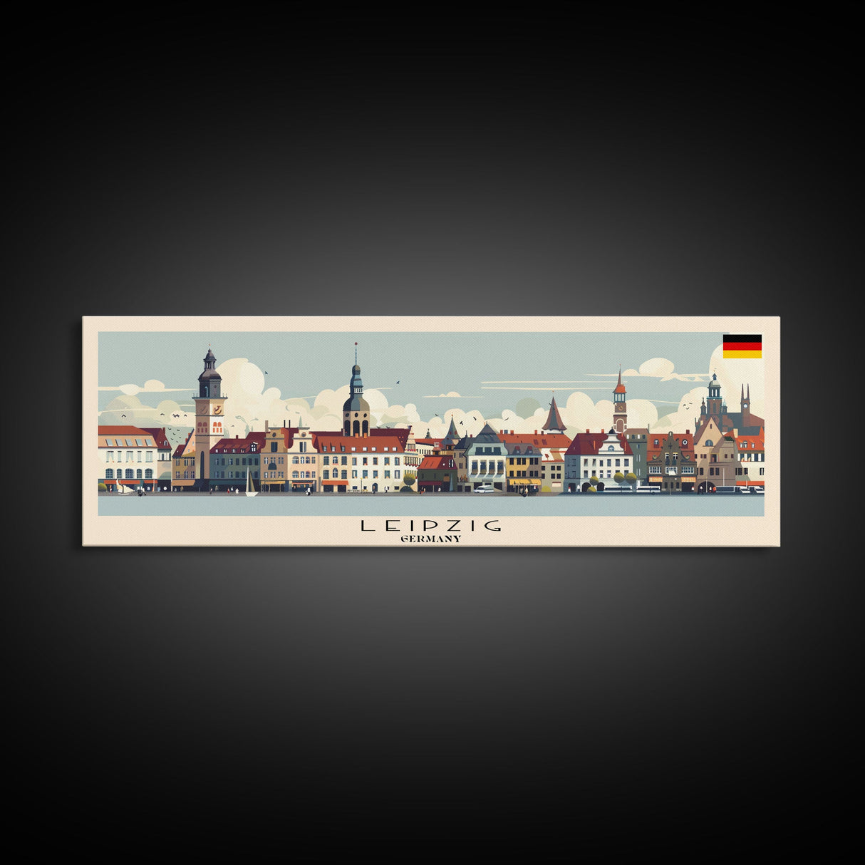 Leipzig Germany Panoramic Travel Poster, Framed Canvas Print or Metal Wall Art, Travel Art, Home Decor, Panoramic Painting, Midcentury Art