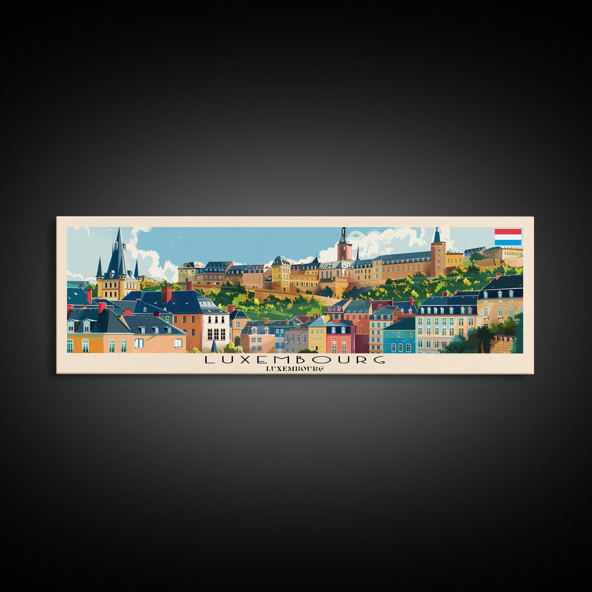 Luxembourg Luxembourg Panoramic Travel Poster, Framed Canvas Print or Metal Wall Art, Travel Art, Home Decor, Panoramic Painting, Midcentury Art