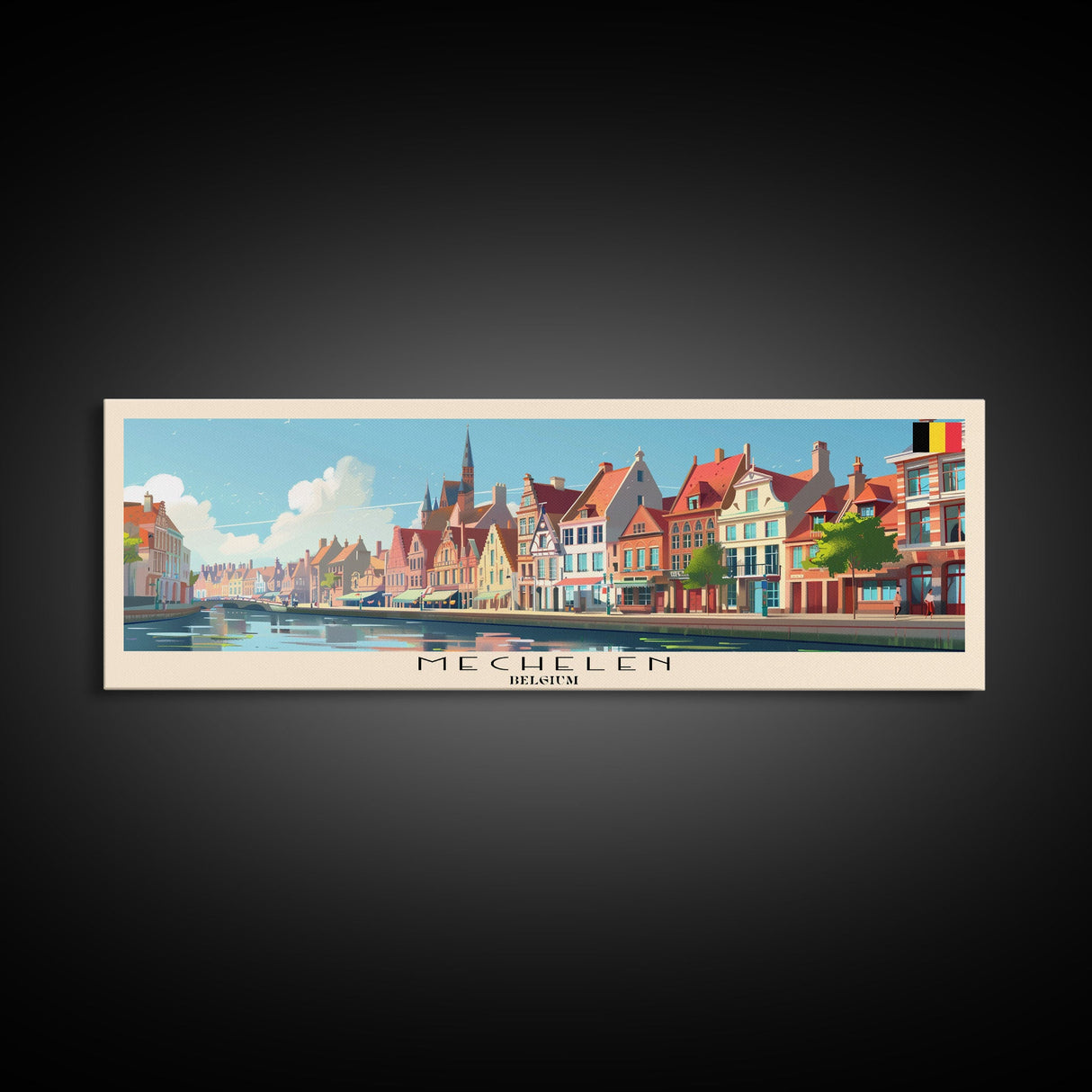 Mechelen Belgium Panoramic Travel Poster, Framed Canvas Print or Metal Wall Art, Travel Art, Home Decor, Panoramic Painting, Midcentury Art