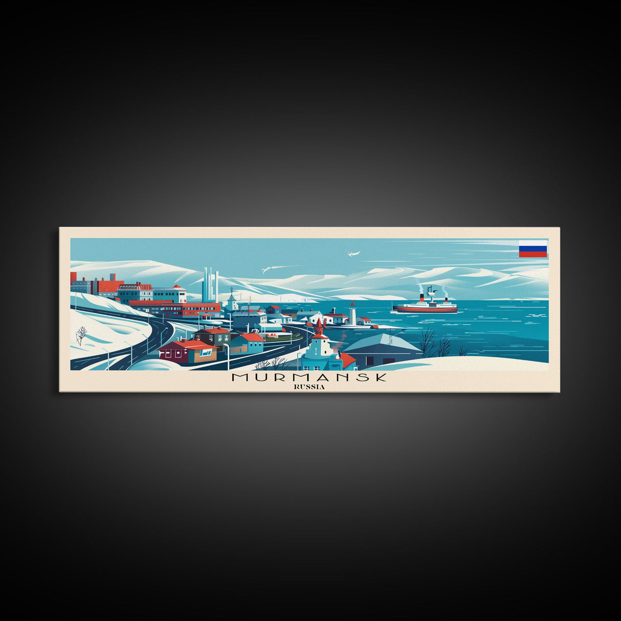 Murmansk Russia Panoramic Travel Poster, Framed Canvas Print or Metal Wall Art, Travel Art, Home Decor, Panoramic Painting, Midcentury Art