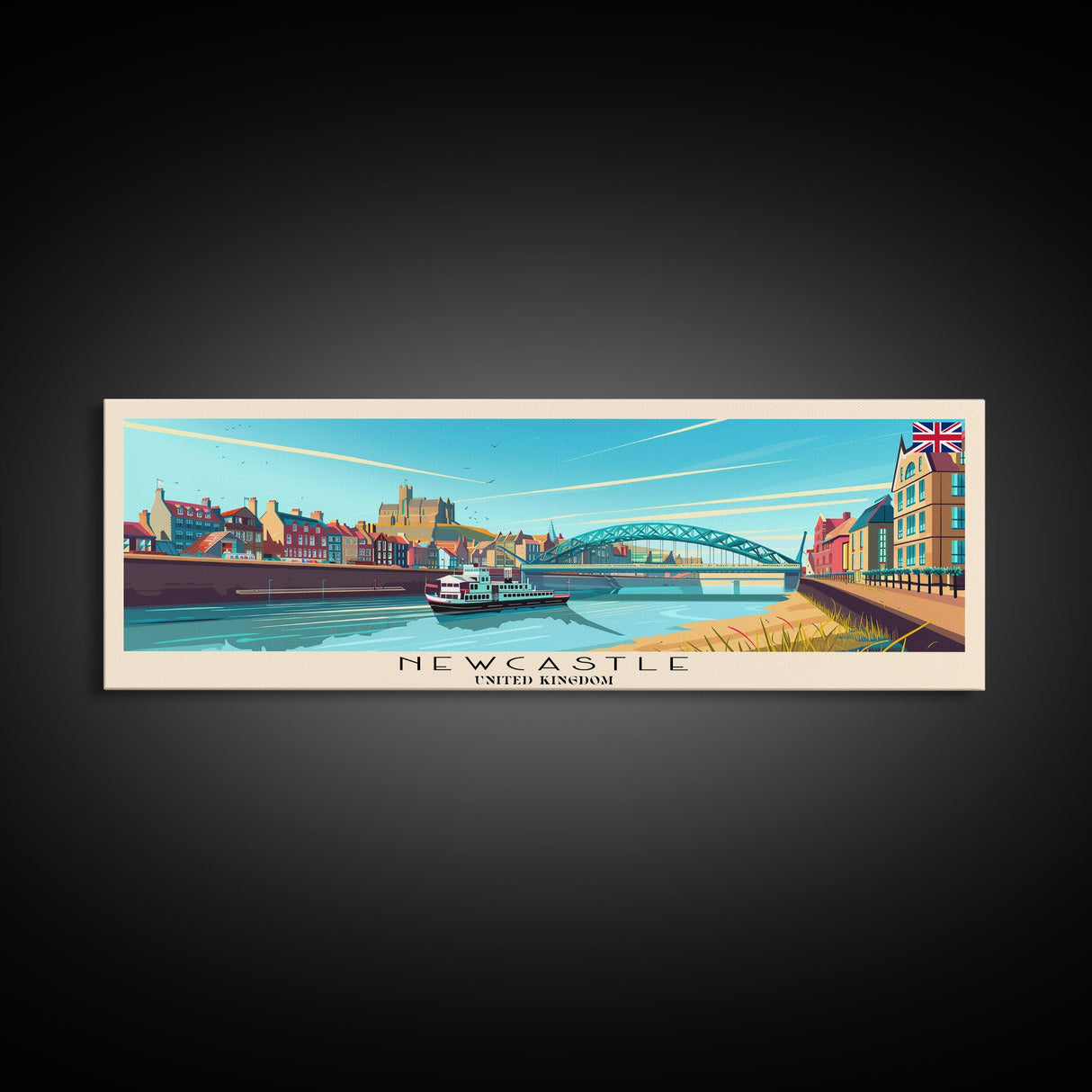 Newcastle United Kingdom Wall Art, Panoramic Travel Poster, Panoramic Framed Canvas Print, City Wall Art, Wall Hanging Home Decor, Travel Art