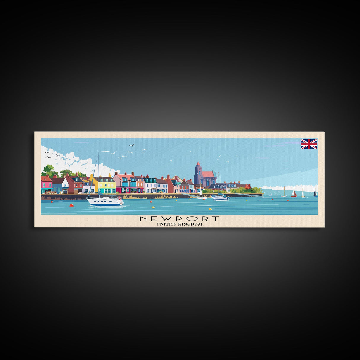 Newport United Kingdom Travel Print Wall Art, Panoramic City Art, Travel Art, Wall Decor, Vacation Gift, Framed Canvas Print Or Metal Art