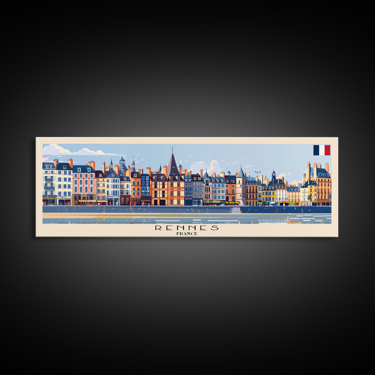Rennes France Panoramic Travel Poster, Framed Canvas Print or Metal Wall Art, Travel Art, Home Decor, Panoramic Painting, Midcentury Art