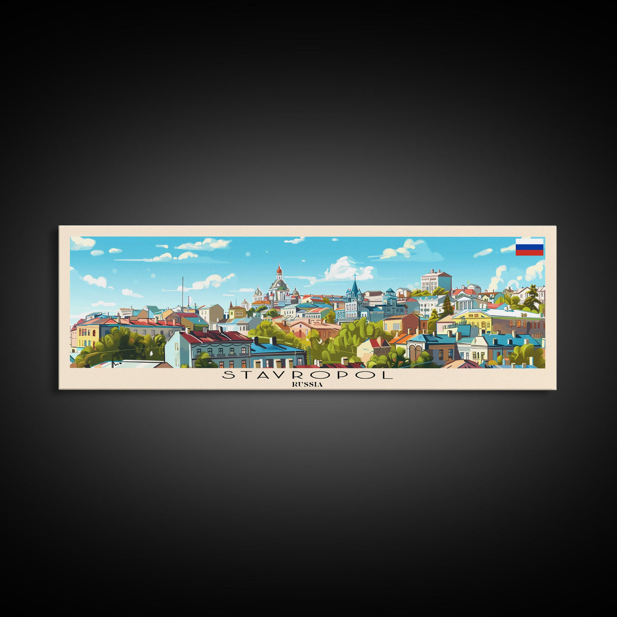 Stavropol Russia Panoramic Travel Poster, Framed Canvas Print or Metal Wall Art, Travel Art, Home Decor, Panoramic Painting, Midcentury Art