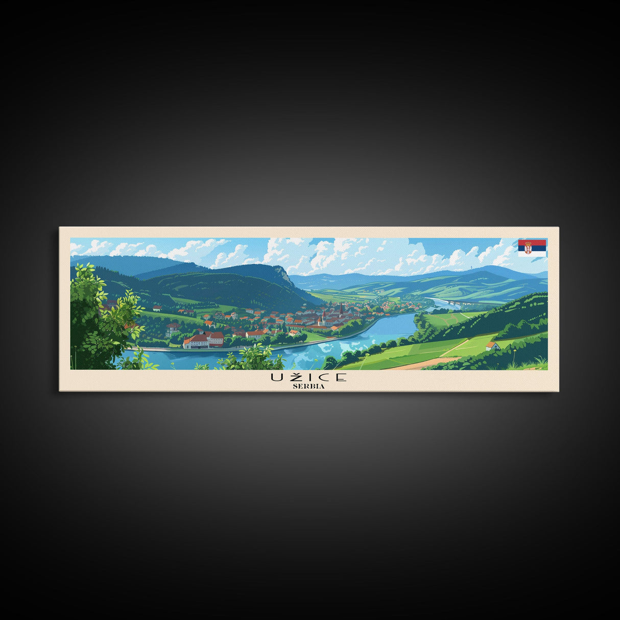 Uzice Serbia Travel Print Wall Art, Panoramic City Art, Travel Art, Wall Decor, Vacation Gift, Framed Canvas Print Or Metal Art