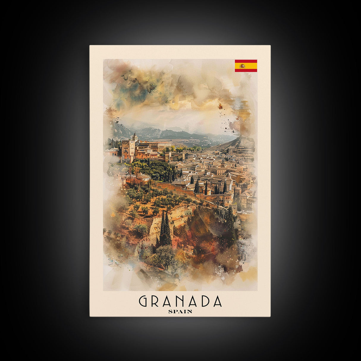Granada Spain Landscape Art, Framed Canvas Print, Bedroom Wall Art, Travel Poster, Home Decor, Spanish Art