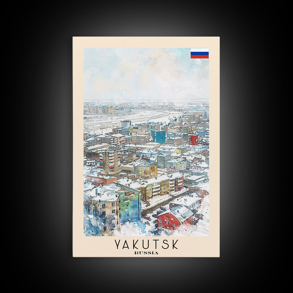 Yakutsk Russia Travel Poster Framed Canvas Print, Watercolor Painting, Scenic Wall Art, Home Decor, Russian Landscape, Unique Gift