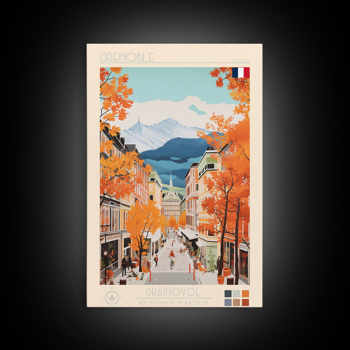 Grenoble France Travel Poster Framed Canvas Print, Midcentury Modern Art, Pop Art Wall Decor, Home Decor, Vacation Gift, Office Art