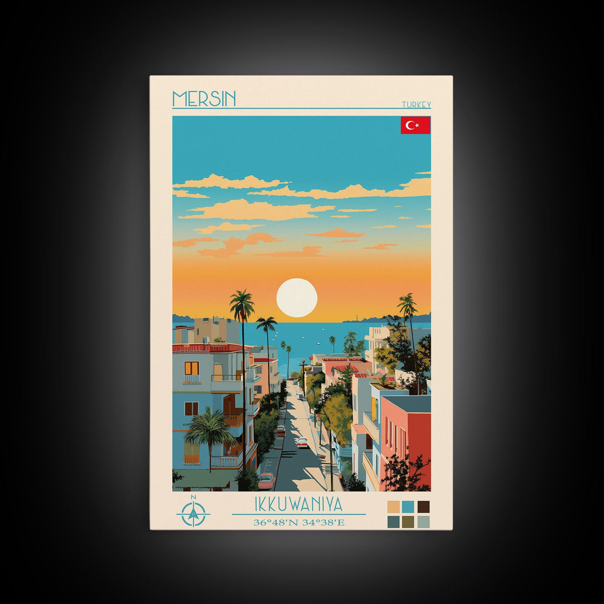 Mersin Turkey Travel Poster Framed Canvas Print, Midcentury Modern Art, Pop Art Wall Decor, Scenic Wall Art, Living Room Decoration, Office Gift