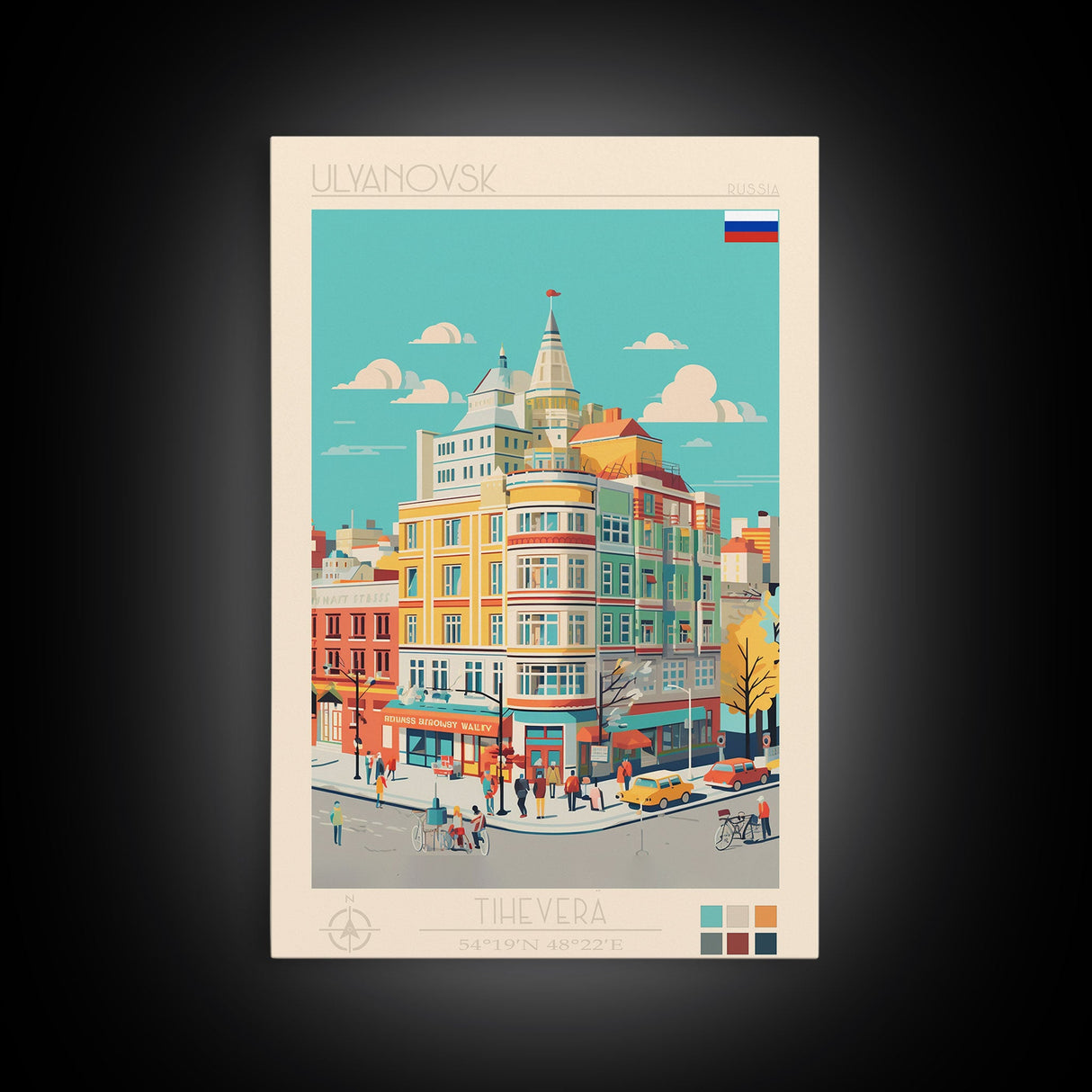 Ulyanovsk Russia Travel Poster Framed Canvas Print, Midcentury Modern Art, Pop Art Wall Decor, Living Room Art, Scenic Wall Art