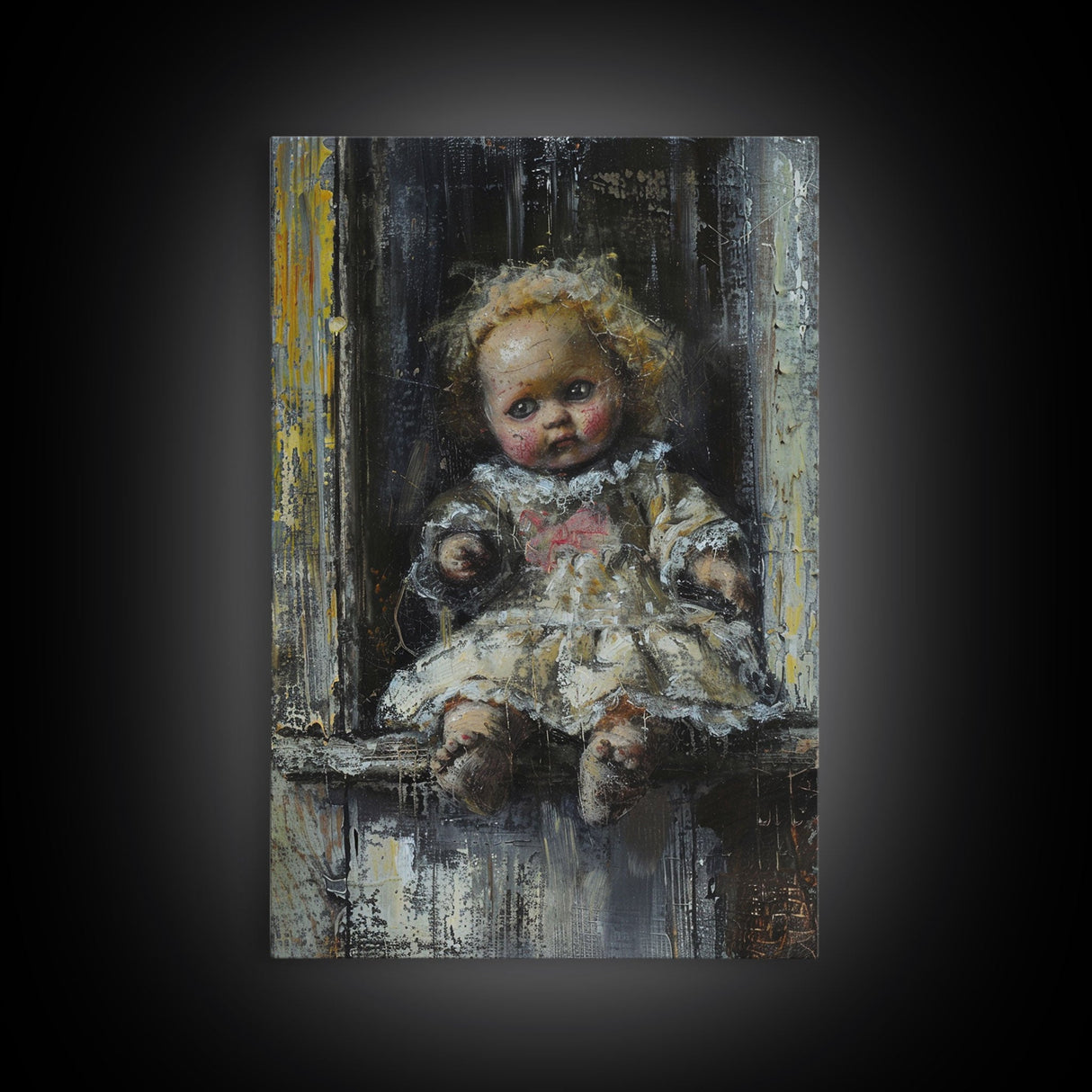 Halloween Girl Eating Macaron Framed Canvas Print, Whimsical Spooky Decor, Living Room Art, Fun Halloween Wall Art, Home Decoration