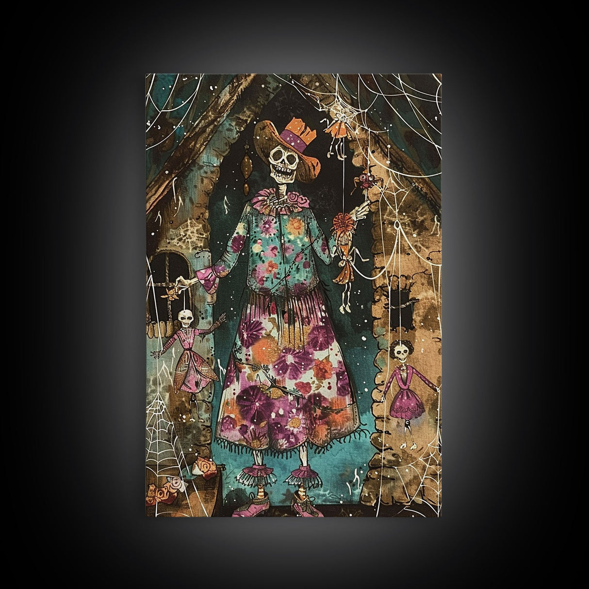 Halloween Pirate Skeleton with Glowing Eyes, Framed Canvas Print, Wall Art, Spooky Decor, Pirate Theme Halloween Decoration, Living Room Art