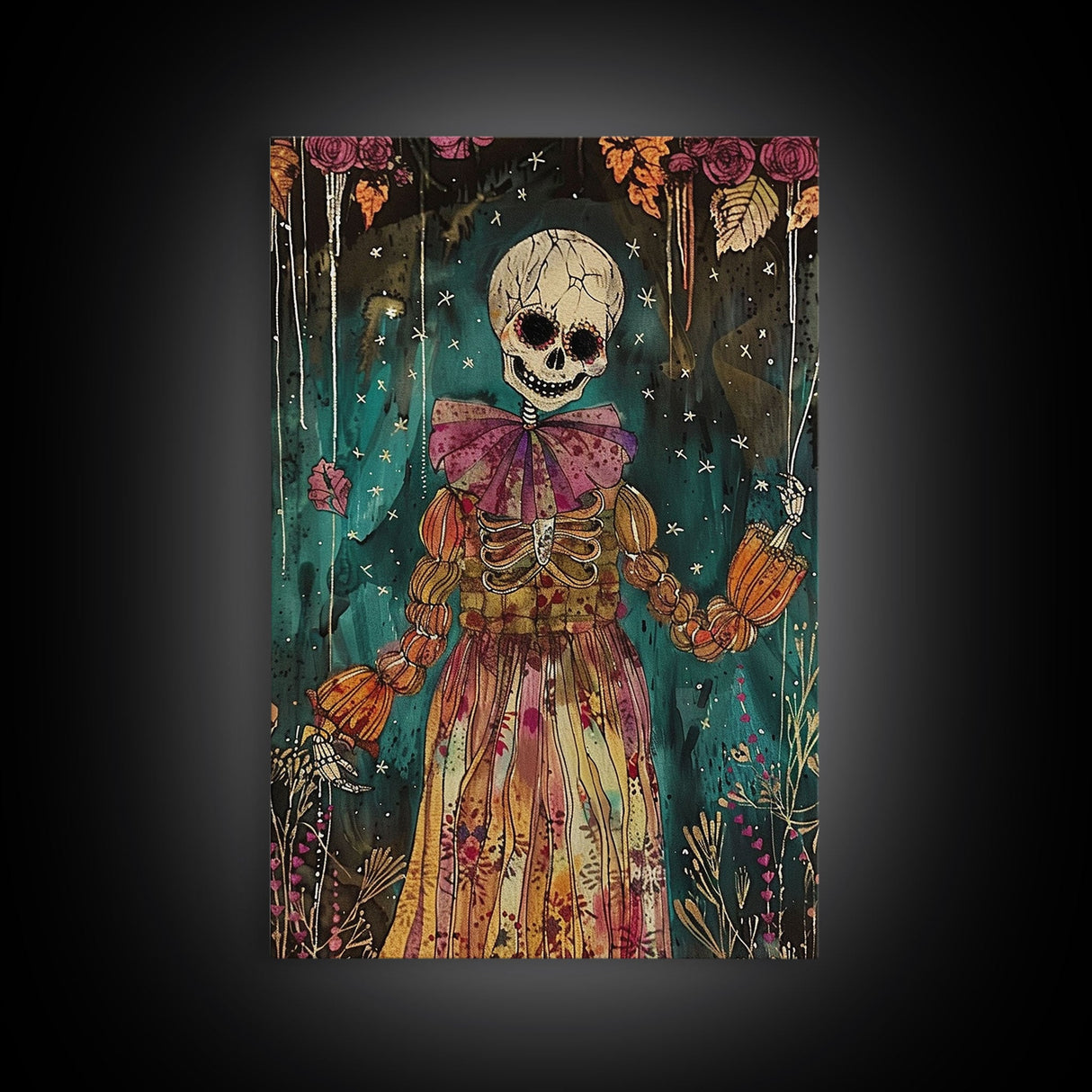 Halloween Ghost in Haunted Forest, Framed Canvas Print, Wall Art, Spooky Decor, Halloween Decoration, Living Room Art, Unique Gift