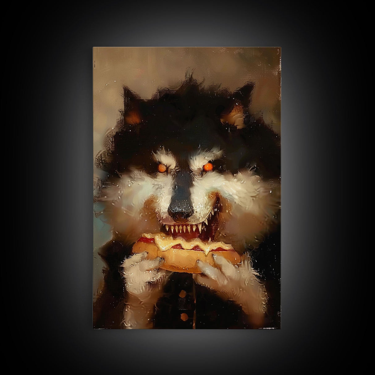 Halloween Werewolf with Glowing Eyes, Framed Canvas Print, Wall Art, Home Decor, Spooky Art, Monster Decor, Halloween Decor, Holiday Gift