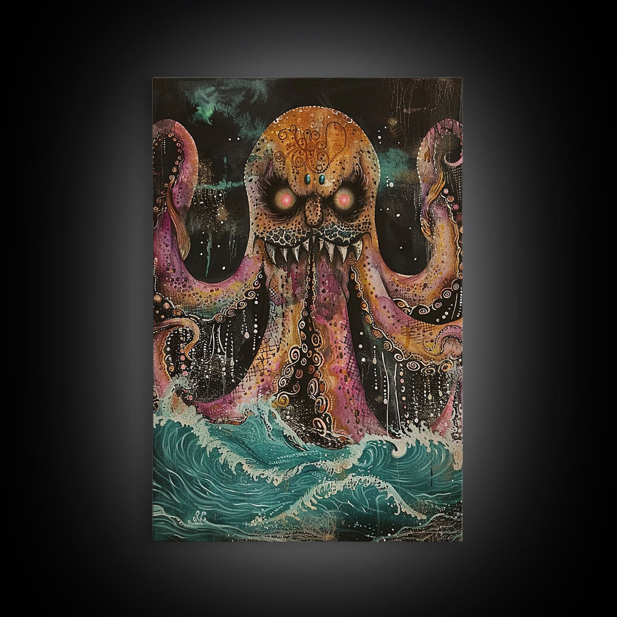 Halloween Nightmarish Werewolf in the Forest Framed Canvas Print, Wall Art, Living Room Decor, Halloween Decoration, Scary Art, Haunted Art