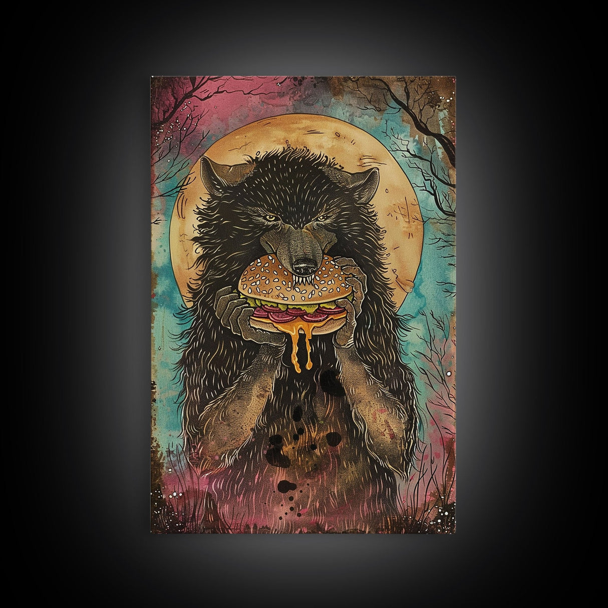 Halloween Haunted Forest Monster Framed Canvas Print, Wall Art, Living Room Decor, Halloween Decoration, Spooky Wall Hanging, Haunted Decor