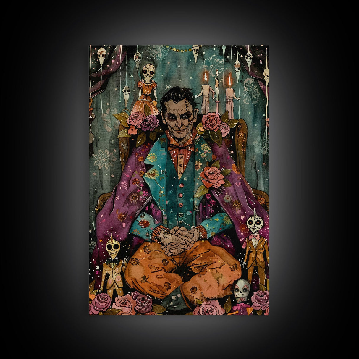 Macabre Doll Collector Framed Canvas Print | Halloween Art | Spooky Victorian Art | Creepy Doll Art for Home Decoration