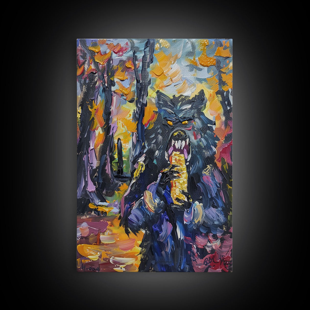 Halloween Art with a Man Holding a Hamburger, Capturing Horror and Humor in One Spooky Wall Art Piece