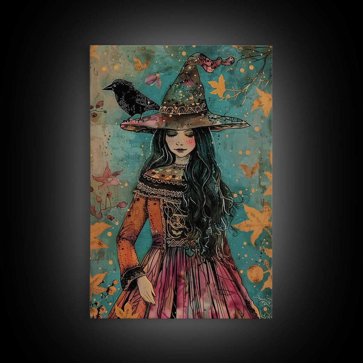 Enchanting Witch with Raven - Halloween Wall Decor - Spooky Home Art Print - Halloween Gift for Witch Lovers - Creepy Art Halloween Decor