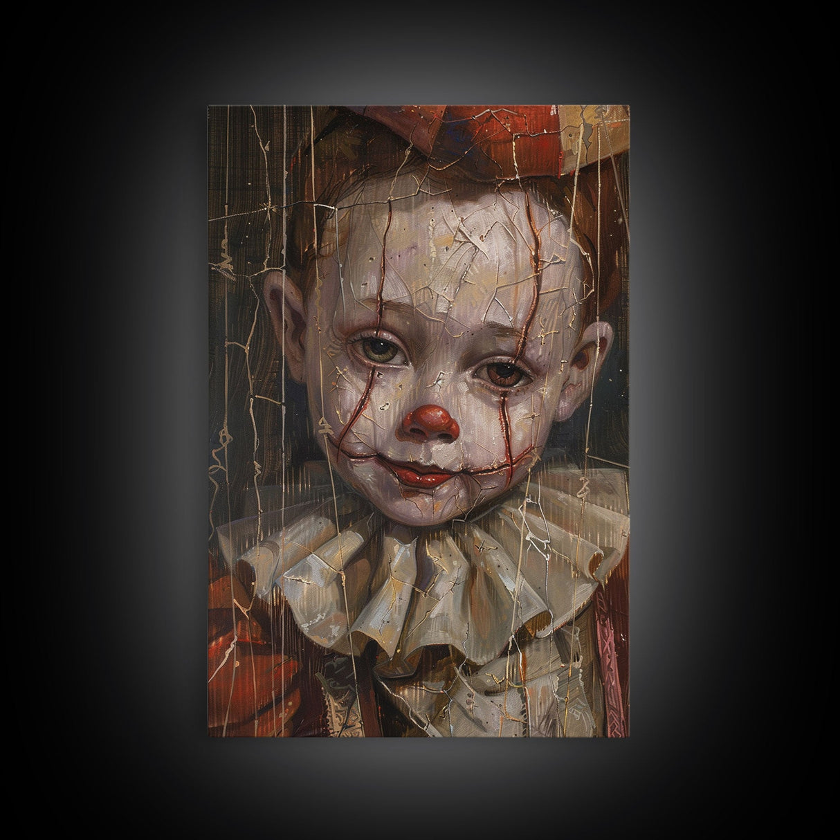 Haunting Clown with Cracked Face - Spooky Halloween Art Print - Creepy Home Decor - Scary Clown Wall Art - Perfect Halloween Decoration