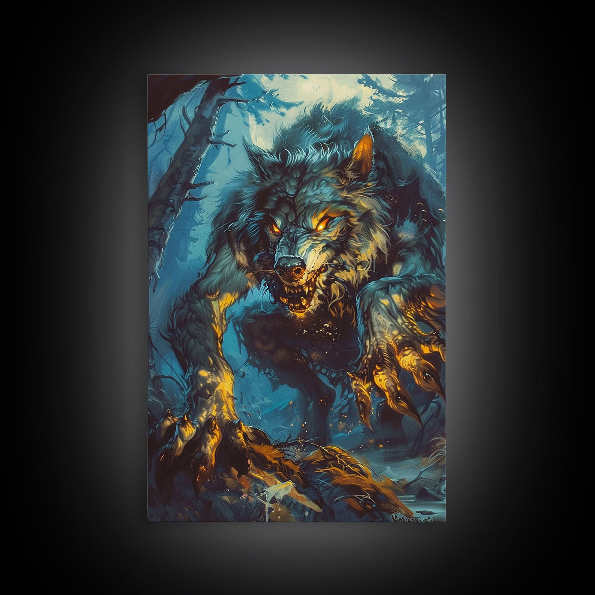 Ferocious Werewolf in the Forest - Halloween Wall Decor - Scary Art Print - Werewolf Painting for Halloween - Spooky Home Decor